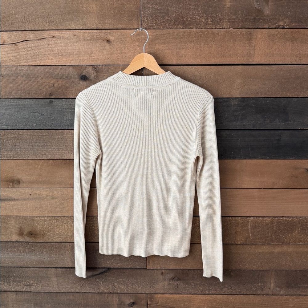 Vintage 90s Ribbed Mock Neck Sweater Sag Harbor Beige - Picture 5 of 12